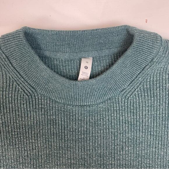 Lululemon womens size 10 merino wool sweater green knit pullover crew neck tide - Picture 6 of 10